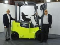 L to R: Anil Verma, Executive Director & Chief Executive Officer, Godrej & Boyce, part of the Godrej Enterprises Group 

Anil Lingayat, Executive Vice President & Business Head, Material Handling Business of Godrej & Boyce, part of the Godrej Enterprises Group


with India’s first Lithium-Ion powered forklift truck with fully Indigenous Battery Management System